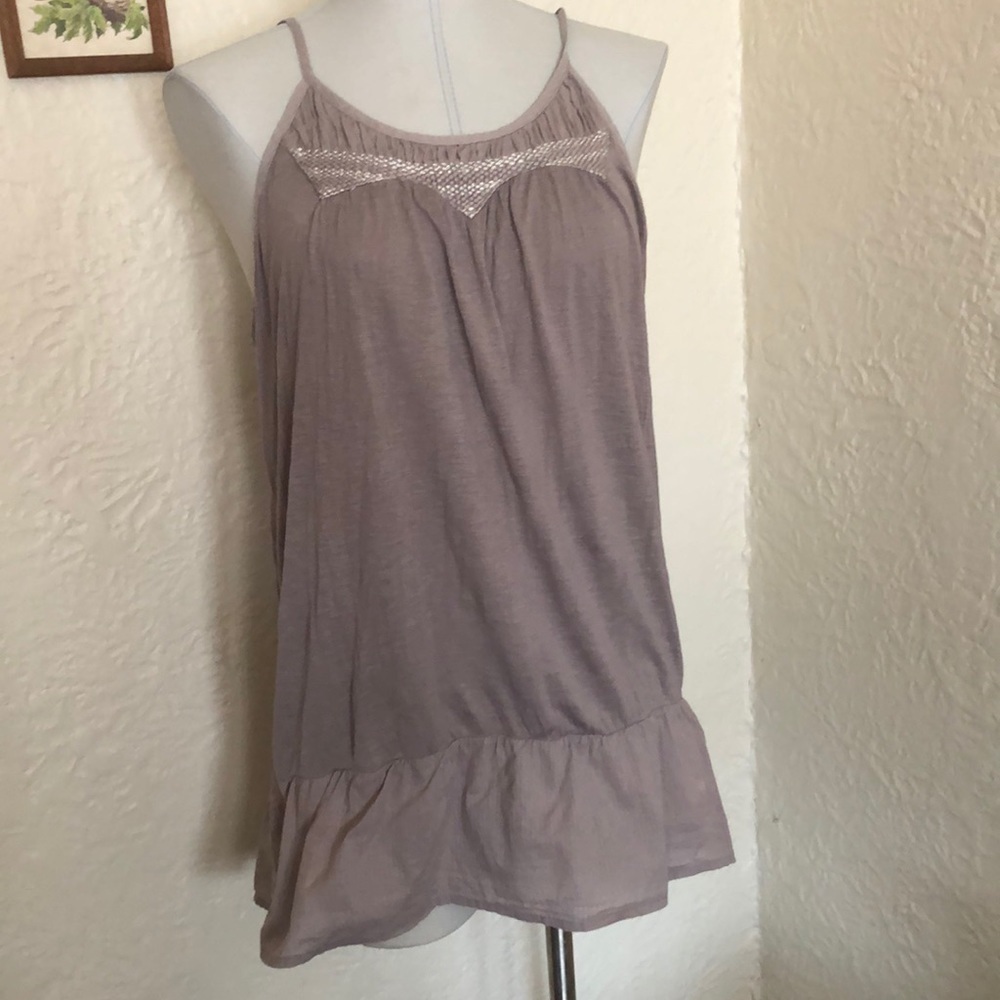 Urban Outfitters Kimchi Blue Taupe Embroidered Drop Waist Tunic Tank Top Large